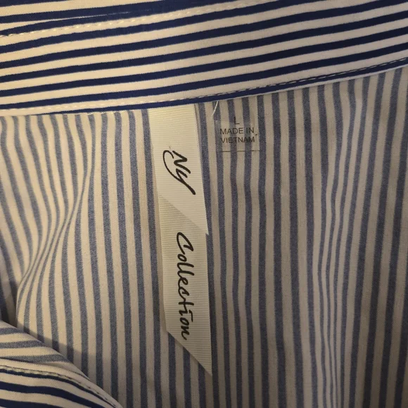 NY Collection Navy White Striped Shirt Dress Large (6129) - Picture 3 of 6